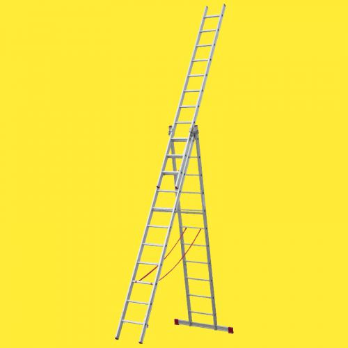 Alu večnamenska lestev 2. izbira - klini: 3 x 11, dolžina kot prislonska lestev (m): 3,12, dolžina kot A-lestev s podaljškom (m): 4,62, dolžina kot triidelna prislonska lestev (m): 6,75, delovna višina max. (m): 7,65