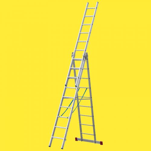 Alu večnamenska lestev 2. izbira - klini: 3 x 9, dolžina kot prislonska lestev (m): 2,56, dolžina kot A-lestev s podaljškom (m): 3,73, dolžina kot triidelna prislonska lestev (m): 5,36, delovna višina max. (m): 6,26