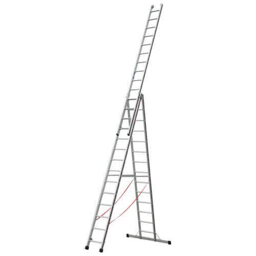 Alu večnamenske lestev 3-delna mod. S307 - število prečk: 3 x 14, dolžina lestve kot dvokraka lestev pribl. m: 3,93 m, dolžina lestve kot dvokraka lestev zvti?nim kosom pribl. m: 6,75 m, dolžina lestve kot 3-delna lestev pribl. m: 9,40 m