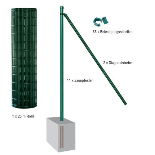 Mrežna ograja Foxx - kompletni set - Barva: zelena, višina: 122 cm, izvedba: za vbetoniranje