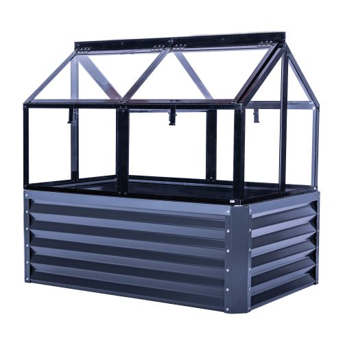Aluminijasta visoka greda z nastavkom za toplo gredo – dolžina: 120 cm, širina: 80 cm, višina: 116 cm