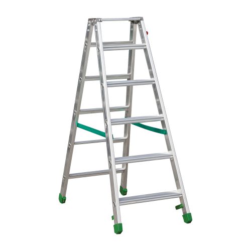 Aluminijasta A-lestev s stopnicami Light Star - Število stopnic: 6, teža v kg: 7,8, B (cm): 130, C (cm): 113, D (cm): 15,5, E (cm): 50, F (cm): 230, H (cm): 141