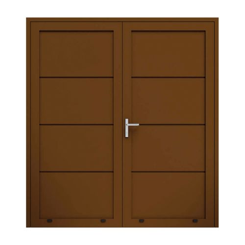 Aluminijasta stranska vhodna vrata, 2-krilna - mere: 2000 x 2000 mm (Š x V), barva: rjava RAL 8014, omejevalnik: znotraj levo - DIN levo