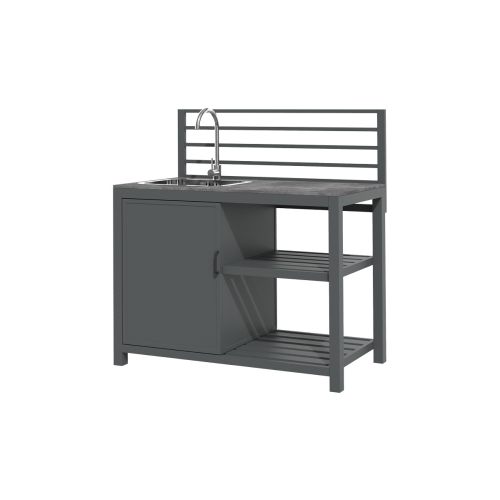 Zunanja kuhinja iz aluminija in sintranega kamna – Modul A s pomivalnim koritom, širina: 1200 mm, globina: 590 mm, višina: 1240 mm