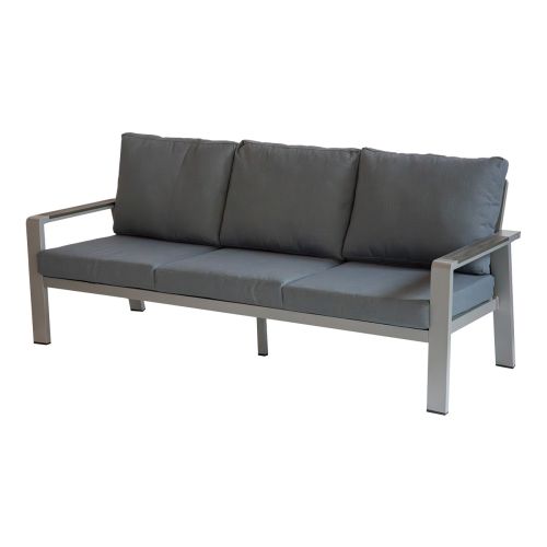 lounge sofa 3-sed Lissabon iz aluminija - barva aluminija: siva aluminij, barva blaga: temno siva