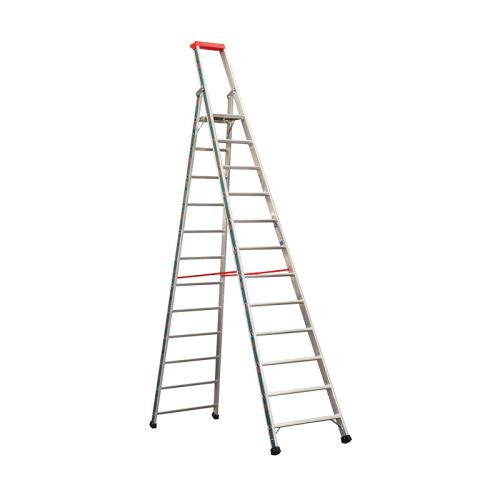 Euro-Profi A-lestev s stopnicami Mod. S32577 - število stopnic: 12, dolžina lestve (m): 3,65, delovna višina (m): 4,55, višina podesta (m): 2,76, širina spodaj (m): 0,73, izteg (m): 2,05