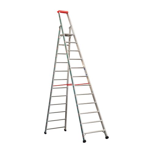 Euro-Profi A-lestev s stopnicami Mod. S32577 - število stopnic: 12, dolžina lestve (m): 3,65, delovna višina (m): 4,55, višina podesta (m): 2,76, širina spodaj (m): 0,73, izteg (m): 2,05