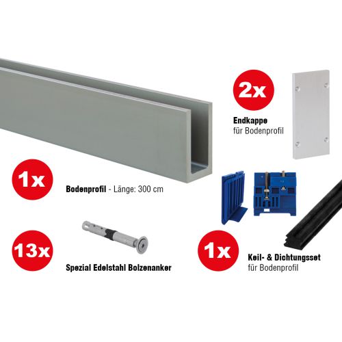 Steklena ograja talna montaža - za talno montažo, za jakost stekla: 16,76-17,52 mm, dolžina: 3 m