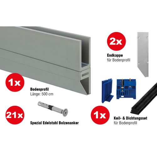 Steklena ograja čelna montaža - eloksiran aluminij -  Izvedba: za predhodno montažo, za debelino stekla: 16,76-17,52 mm, dolžina: 5 m
