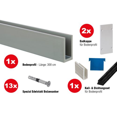 Steklena ograja talna montaža - za talno montažo, za jakost stekla: 20,76-21,52 mm, dolžina: 3 m