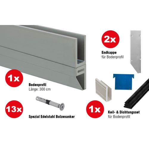 Steklena ograja čelna montaža - eloksiran aluminij -  Izvedba: za predhodno montažo, za debelino stekla: 20,76-21,52 mm, dolžina: 3 m