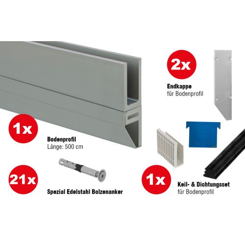 Steklena ograja čelna montaža - eloksiran aluminij -  Izvedba: za predhodno montažo, za debelino stekla: 20,76-21,52 mm, dolžina: 5 m