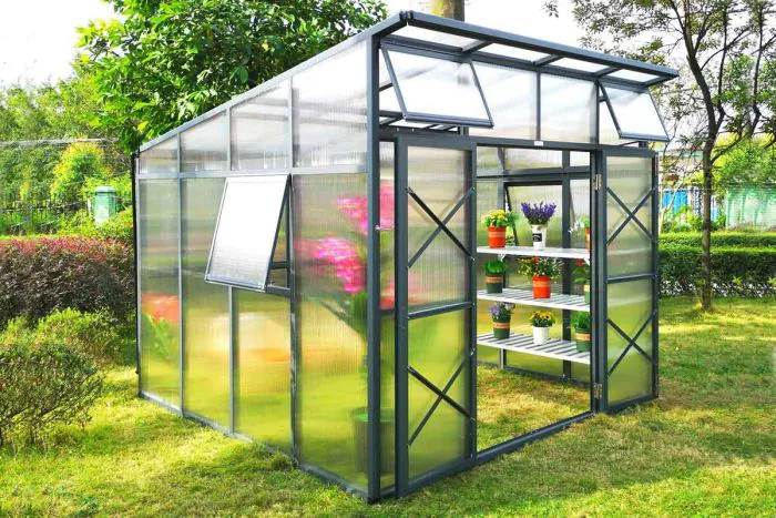 Toplogredna hiška model Oregano - pravo steklo / steklo is umetne mase - Barva: črna, Izvedba: plastika, Dolžina: 3060 mm, Širina: 4060 mm, Višina: 2470 mm