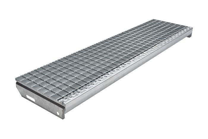 Protidrsne stopnice mrežne rešetke 30x30mm, vroče-cinkano - dolžina mm: 1100, širina mm: 270, razdalja med luknjami: 150, teža v kg na kos: 8.8