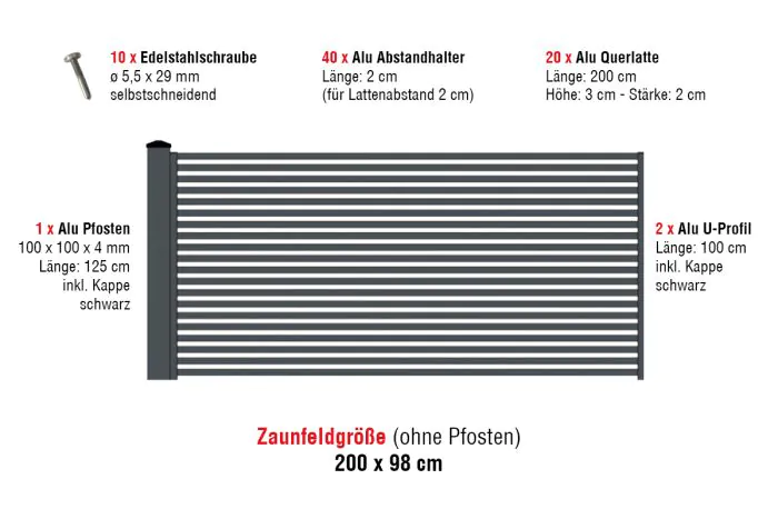 Alu ograja Cardiff komplet za ograjo - višina: 98 cm, širina: 200 cm, barva: antracit
