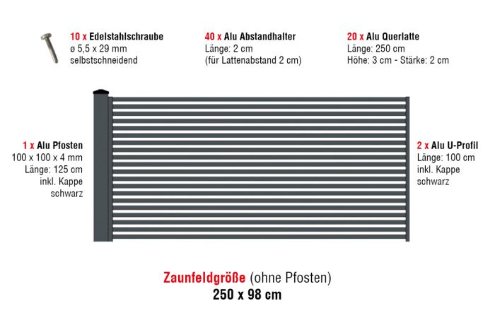 Aluzaun Cardiff komplet za ograjo - višina: 98 cm, širina: 250 cm, barva: antracit