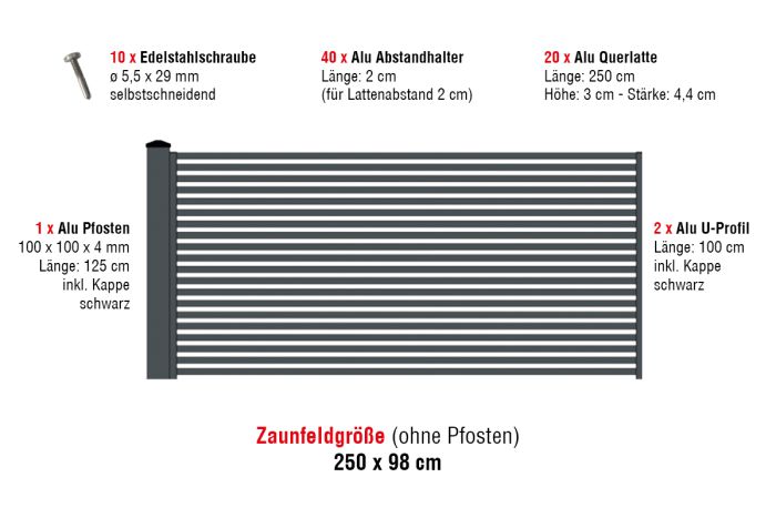 Aluzaun Cardiff Pro Ograjni set - Višina: 98 cm, Širina: 250 cm, Barva: antracit