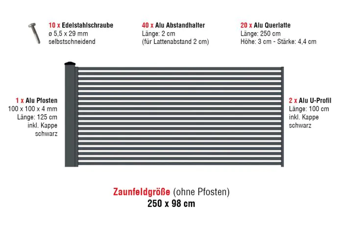 Aluzaun Cardiff Pro Ograjni set - Višina: 98 cm, Širina: 250 cm, Barva: antracit