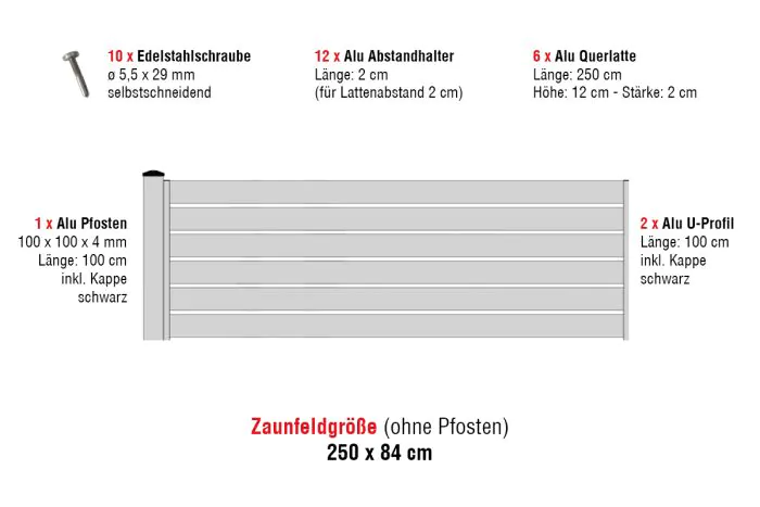 Aluzaun Dublin 120 komplet ograje - višina: 84 cm, širina: 250 cm, barva: siva