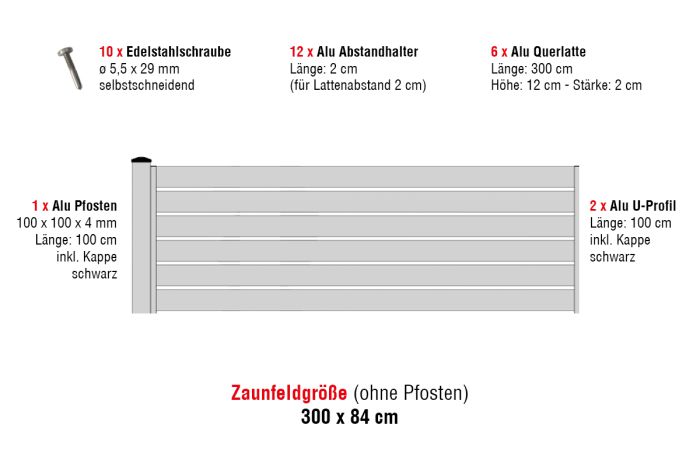 Aluzaun Dublin 120 Ograja-set - Višina: 84 cm, Širina: 300 cm, Barva: siva