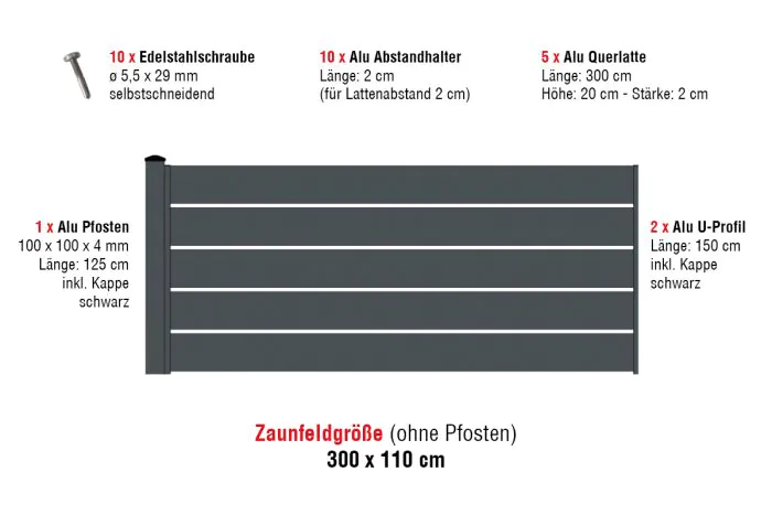 Aluzaun Dublin 200 Set ograje - višina: 110 cm, širina: 300 cm, barva: antracit