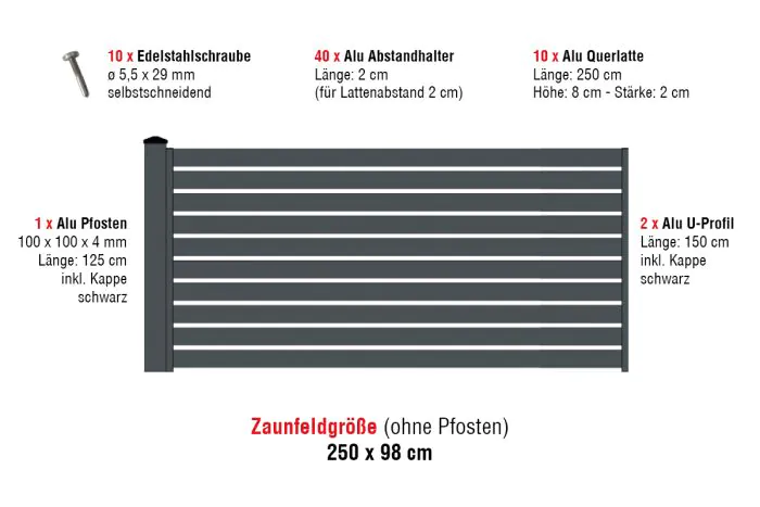Aluzaun Dublin 80 Set ograje - višina: 98 cm, širina: 250 cm, barva: antracit