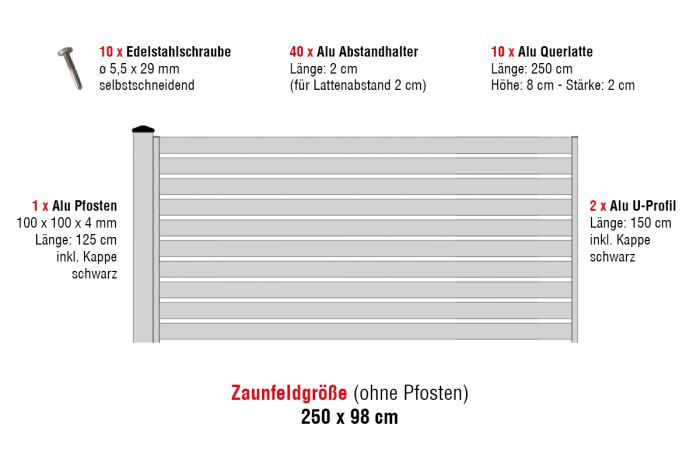Aluzaun Dublin 80 Ograja-set - Višina: 98 cm, Širina: 250 cm, Barva: siva