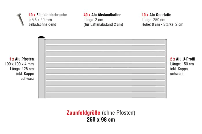 Aluzaun Dublin 80 Ograja-set - Višina: 98 cm, Širina: 250 cm, Barva: siva