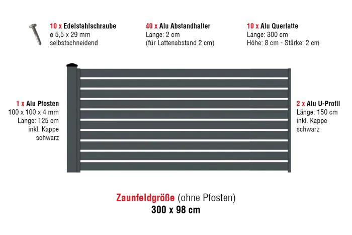 Aluzaun Dublin 80 Set ograje - višina: 98 cm, širina: 300 cm, barva: antracit