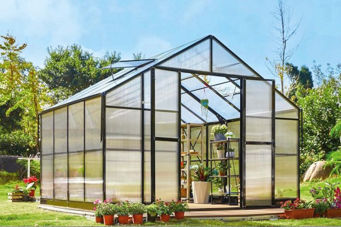 Toplogredna hiška model Rožmarin PRO - Barva: črna, Izvedba: plastično steklo 6 mm, Dolžina: 2780 mm, Širina: 3540 mm, Višina: 2670 mm