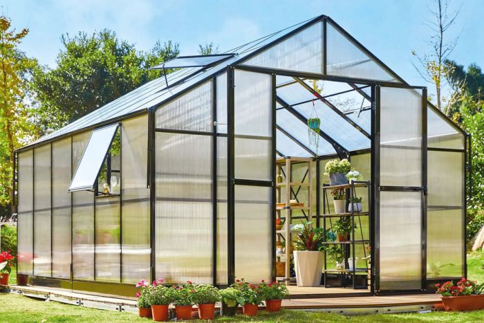 Toplogredna hiška model Rožmarin PRO - Barva: črna, Izvedba: plastično steklo 6 mm, Dolžina: 4130 mm, Širina: 3540 mm, Višina: 2670 mm