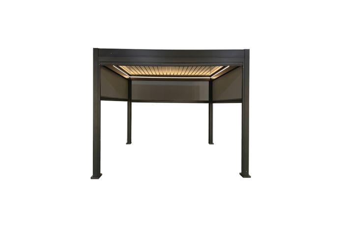 Pergola Dallas z LED in sončno zaščito - barva: antracit, dolžina: 3000 mm, širina: 3000 mm, višina: 2500 mm