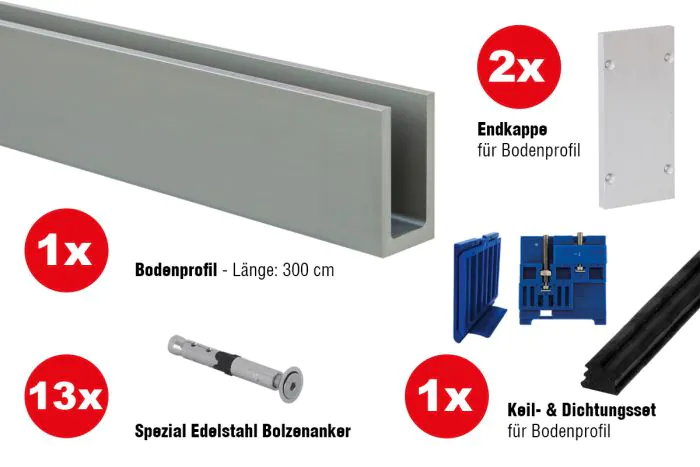 Steklena ograja talna montaža - za talno montažo, za jakost stekla: 16,76-17,52 mm, dolžina: 3 m