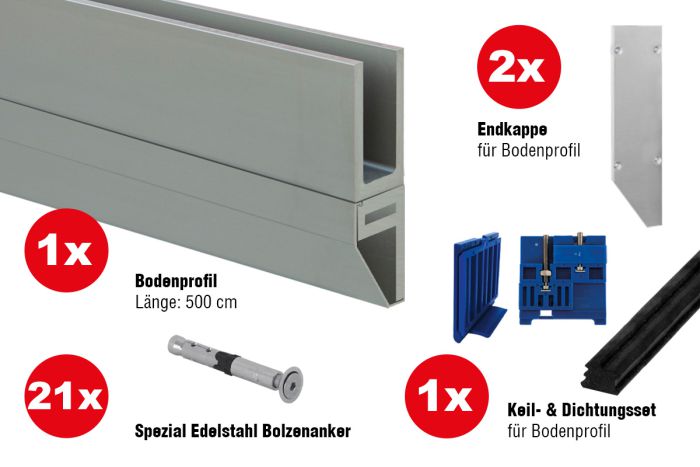 Steklena ograja čelna montaža - eloksiran aluminij -  Izvedba: za predhodno montažo, za debelino stekla: 16,76-17,52 mm, dolžina: 5 m