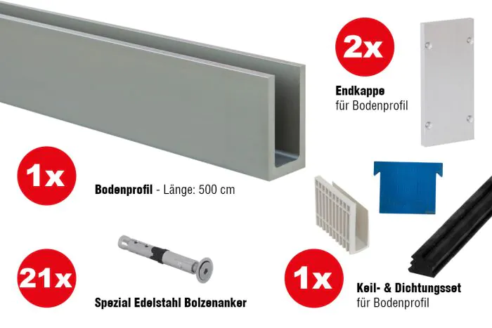 Steklena ograja talna montaža - za talno montažo, za jakost stekla: 20,76-21,52 mm, dolžina: 5 m