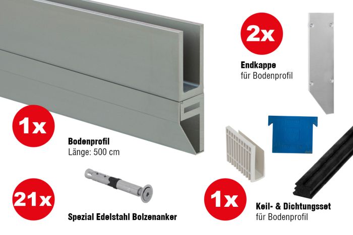 Steklena ograja čelna montaža - eloksiran aluminij -  Izvedba: za predhodno montažo, za debelino stekla: 20,76-21,52 mm, dolžina: 5 m