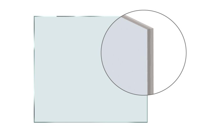 Vezano varnostno steklo 2 x 5 mm - Izvedba: Z mat belo folijo,  Vrsta stekla: ESG,  Napotek: cena za m²