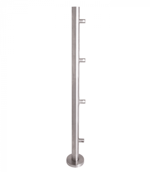 Ograjni steber za talno pritrditev, z rozeto, 4 nosilci za prečne palice, gibljiv nosilec ročaja