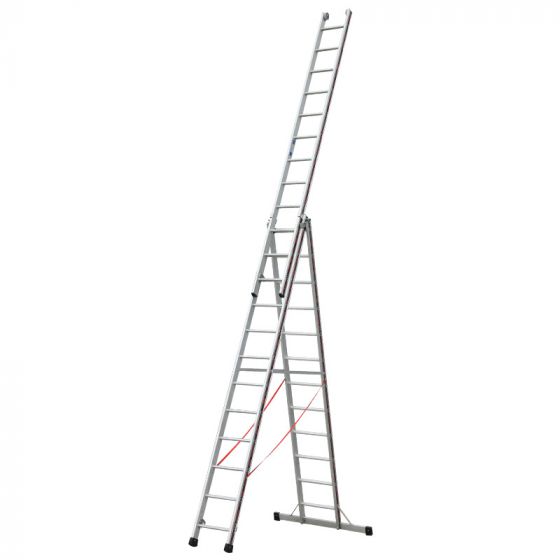 Alu večnamenske lestev 3-delna mod. S307 - število prečk: 3 x 12, dolžina lestve kot dvokraka lestev pribl. m: 3,38 m, dolžina lestve kot dvokraka lestev zvti?nim kosom pribl. m: 5,70 m, dolžina lestve kot 3-delna lestev pribl. m: 8,30 m