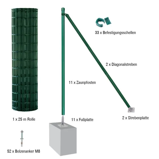 Mrežna ograja Foxx - kompletni set - Barva: zelena, višina: 122 cm, izvedba: za talno ploščo