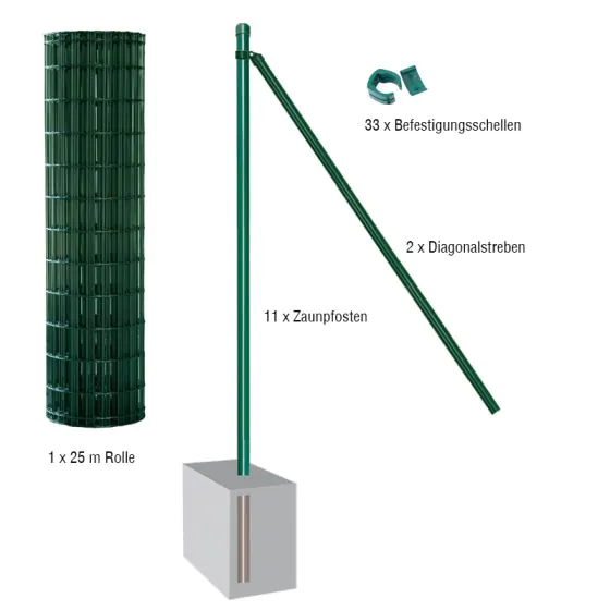 Mrežna ograja Foxx - kompletni set - Barva: zelena, višina: 61 cm, izvedba: za vbetoniranje