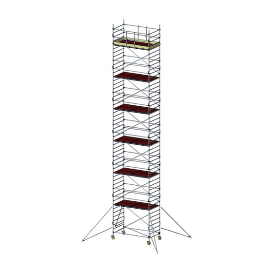 Alu delovna lestev Mod. E nova norma MOBILE - Širina: 1,30 m - Konstrukcija: 2,50 m, delovna višina: 14,30 m