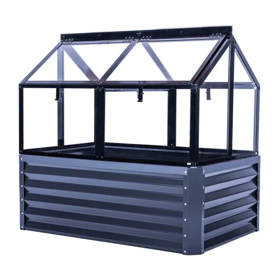 Aluminijasta visoka greda z nastavkom za toplo gredo – dolžina: 120 cm, širina: 80 cm, višina: 116 cm