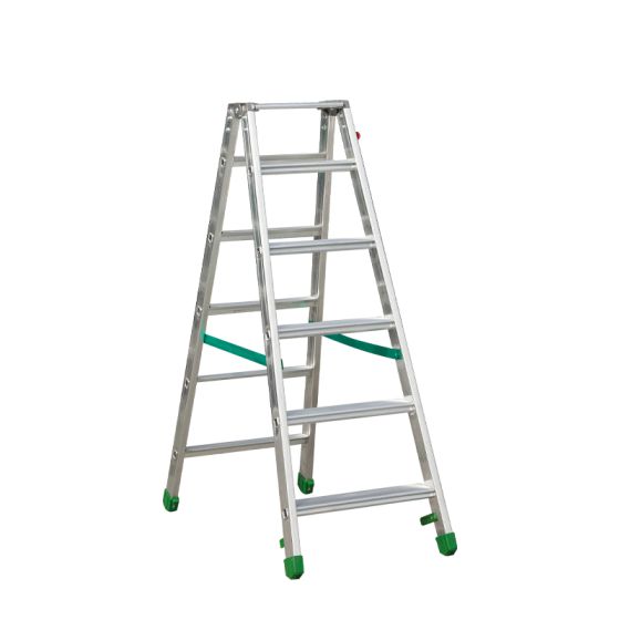 Aluminijasta A-lestev s stopnicami Light Star - Število stopnic: 6, teža v kg: 7,8, B (cm): 130, C (cm): 113, D (cm): 15,5, E (cm): 50, F (cm): 230, H (cm): 141