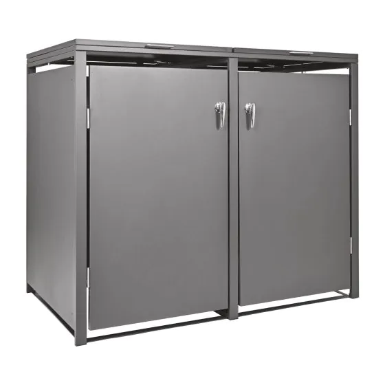 Zaboj za dva smetnjaka z dvokrilnimi vrati – barva: sivo aluminijasta, širina: 132 cm, višina: 116 cm, globina: 80 cm