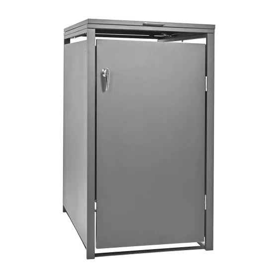 Zaboj za smetnjak z enojnimi vrati – barva: sivo aluminijasta, širina: 66 cm, višina: 116 cm, globina: 80 cm