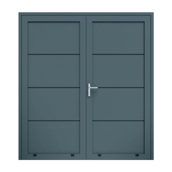 Aluminijasta stranska vhodna vrata, 2-krilna - mere: 2000 x 2000 mm (Š x V), barva: antracit RAL 7016, omejevalnik: znotraj levo - DIN levo