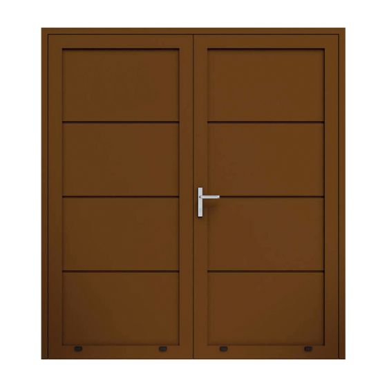 Aluminijasta stranska vhodna vrata, 2-krilna - mere: 2000 x 2000 mm (Š x V), barva: rjava RAL 8014, omejevalnik: znotraj levo - DIN levo