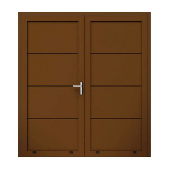 Aluminijasta stranska vhodna vrata, 2-krilna - mere: 2000 x 2000 mm (Š x V), barva: rjava RAL 8014, omejevalnik: znotraj desno - DIN desno