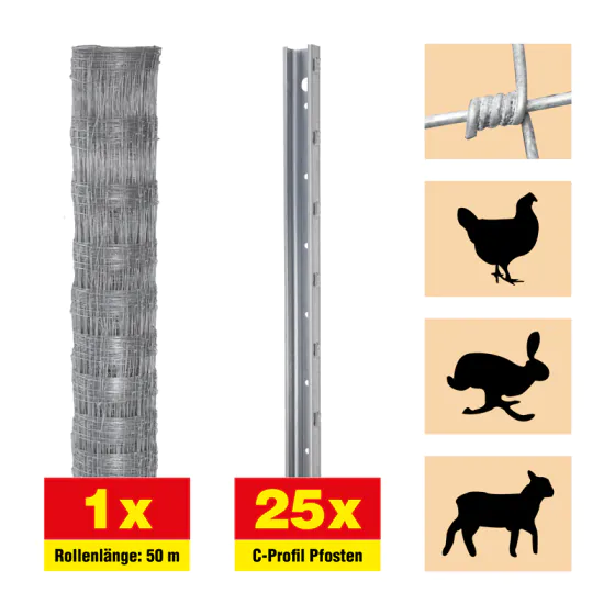 Ograja za pašo 50 m set Taurus lahek - višina: 120 cm, vključno z 25 stebri, vodoravne žice: 18